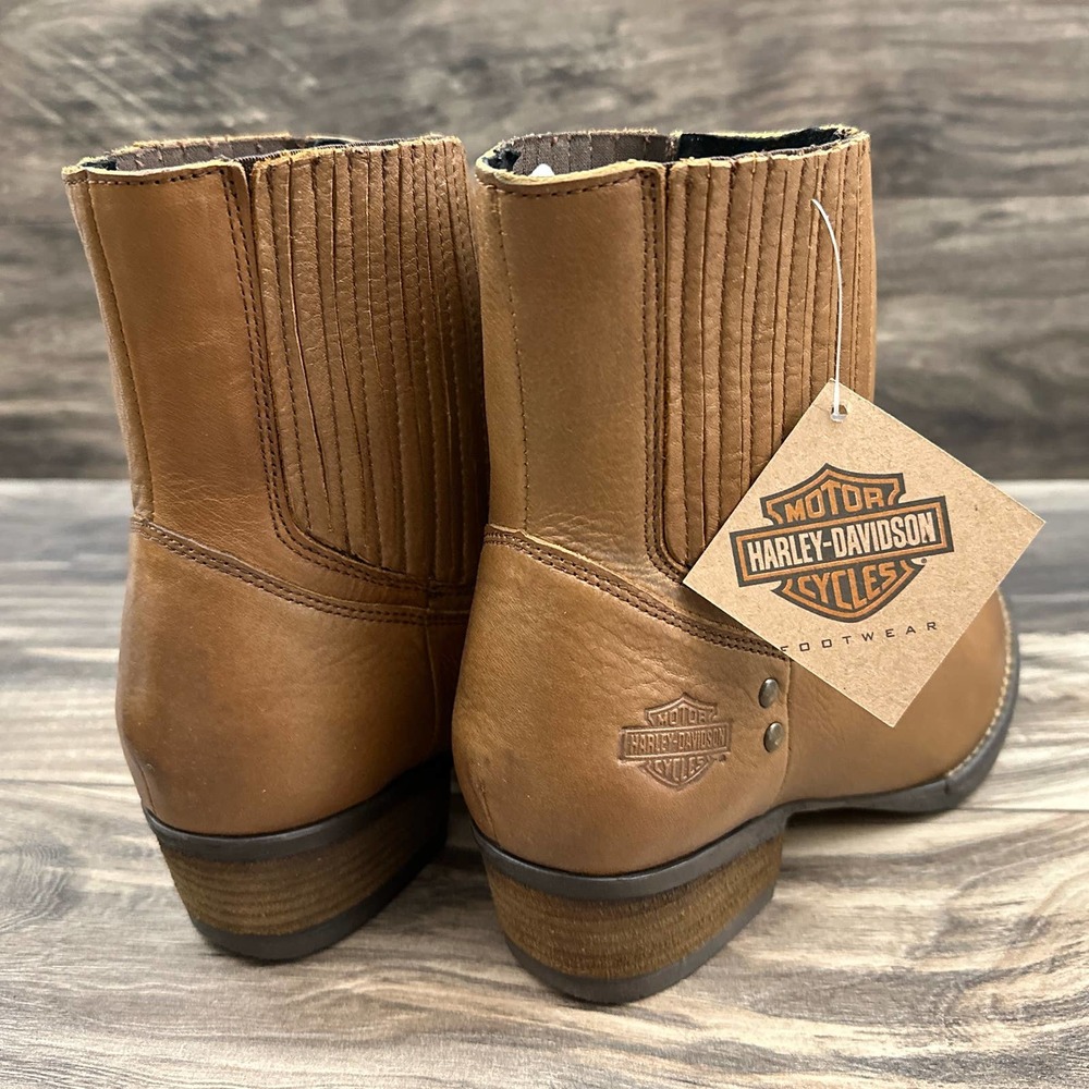 ❌SOLD❌NIB Harley Davidson Lorene Gore Western Moto Ankle Leather Boots Tan 8.5M - Picture 5 of 12